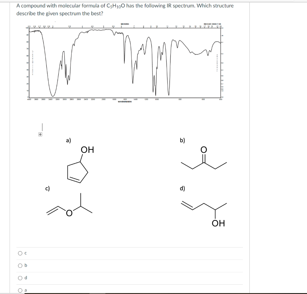 Solved A compound with molecular formula of C5H10O has the | Chegg.com