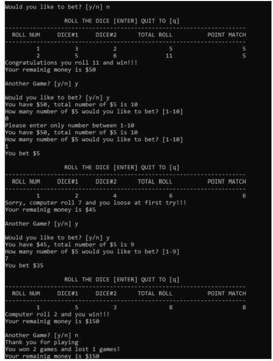 Solved 1) Generate one play. User roll a pair of dice first | Chegg.com