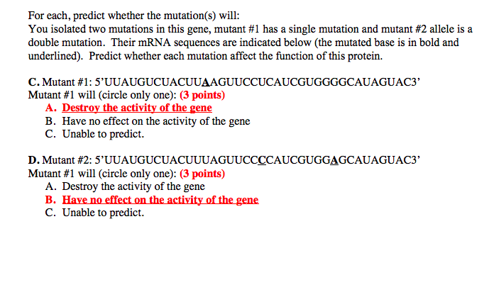 Solved For each, predict whether the mutation(s) will: You | Chegg.com
