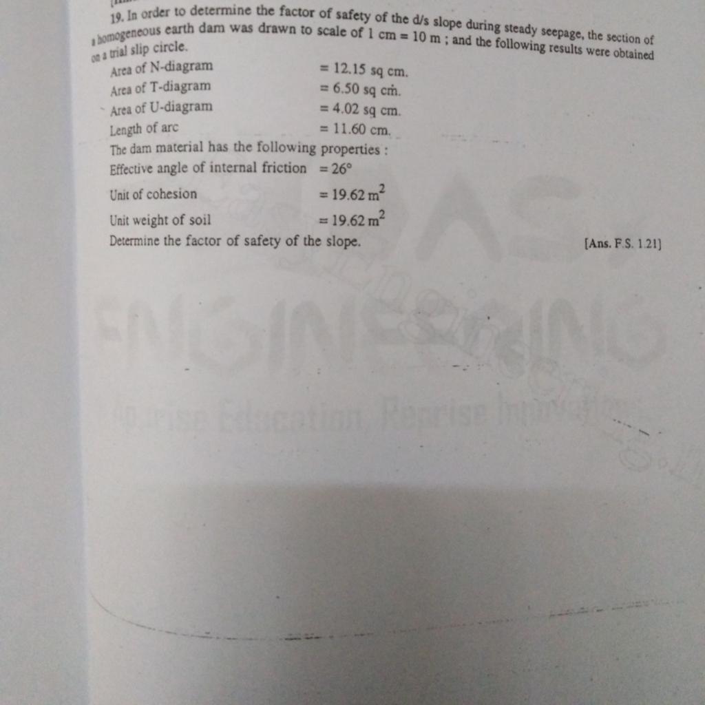 Solved 19. In order to determine the factor of safety of the | Chegg.com