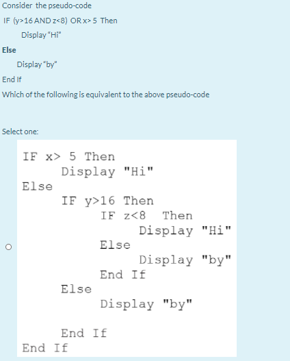 Solved Consider the pseudo-code IF (y>16 AND 2 5 | Chegg.com