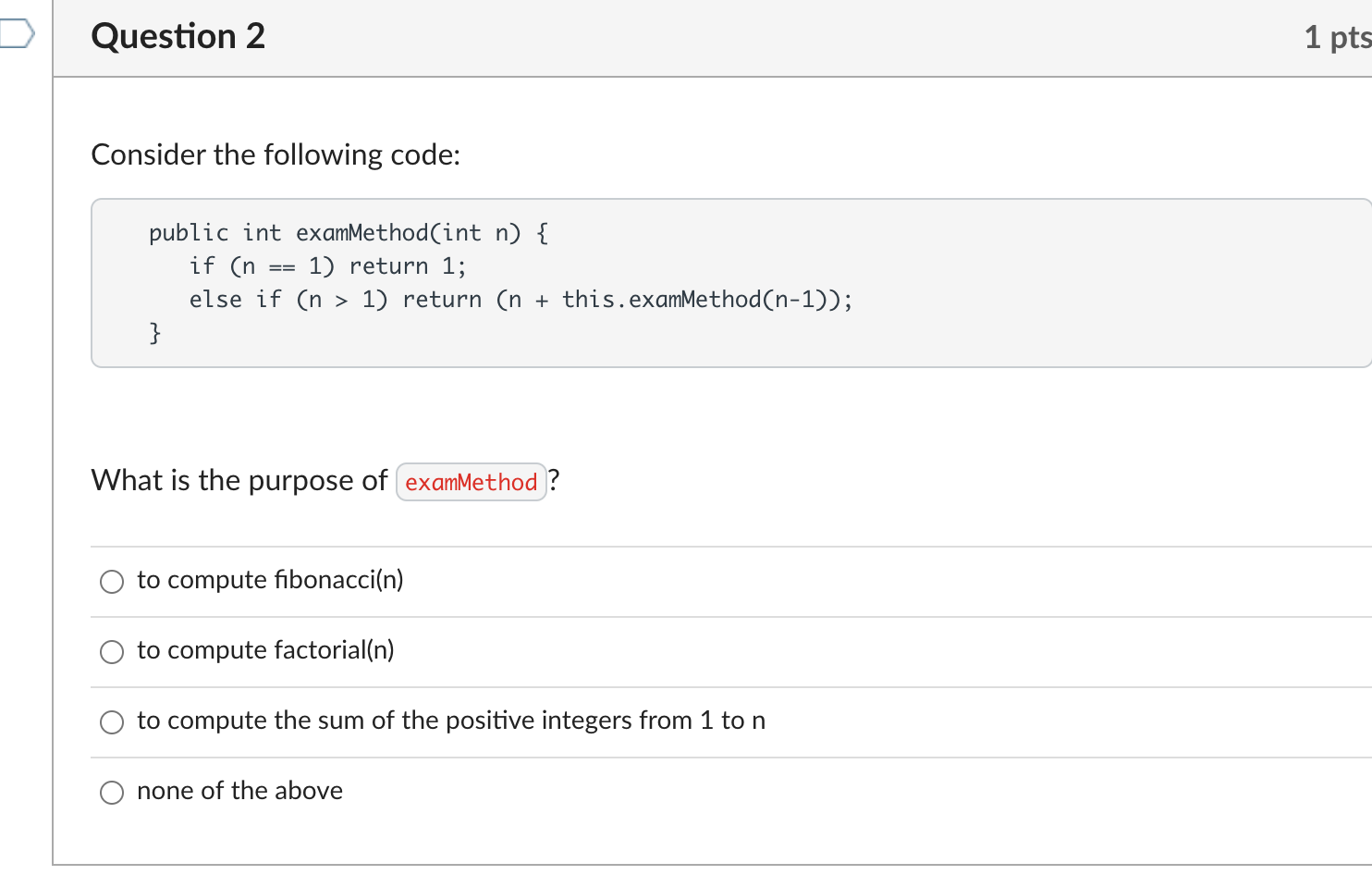 Solved Question 1 1 Pts Consider The Following Recursive | Chegg.com