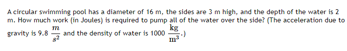 Solved A circular swimming pool has a diameter of 16m, ﻿the | Chegg.com