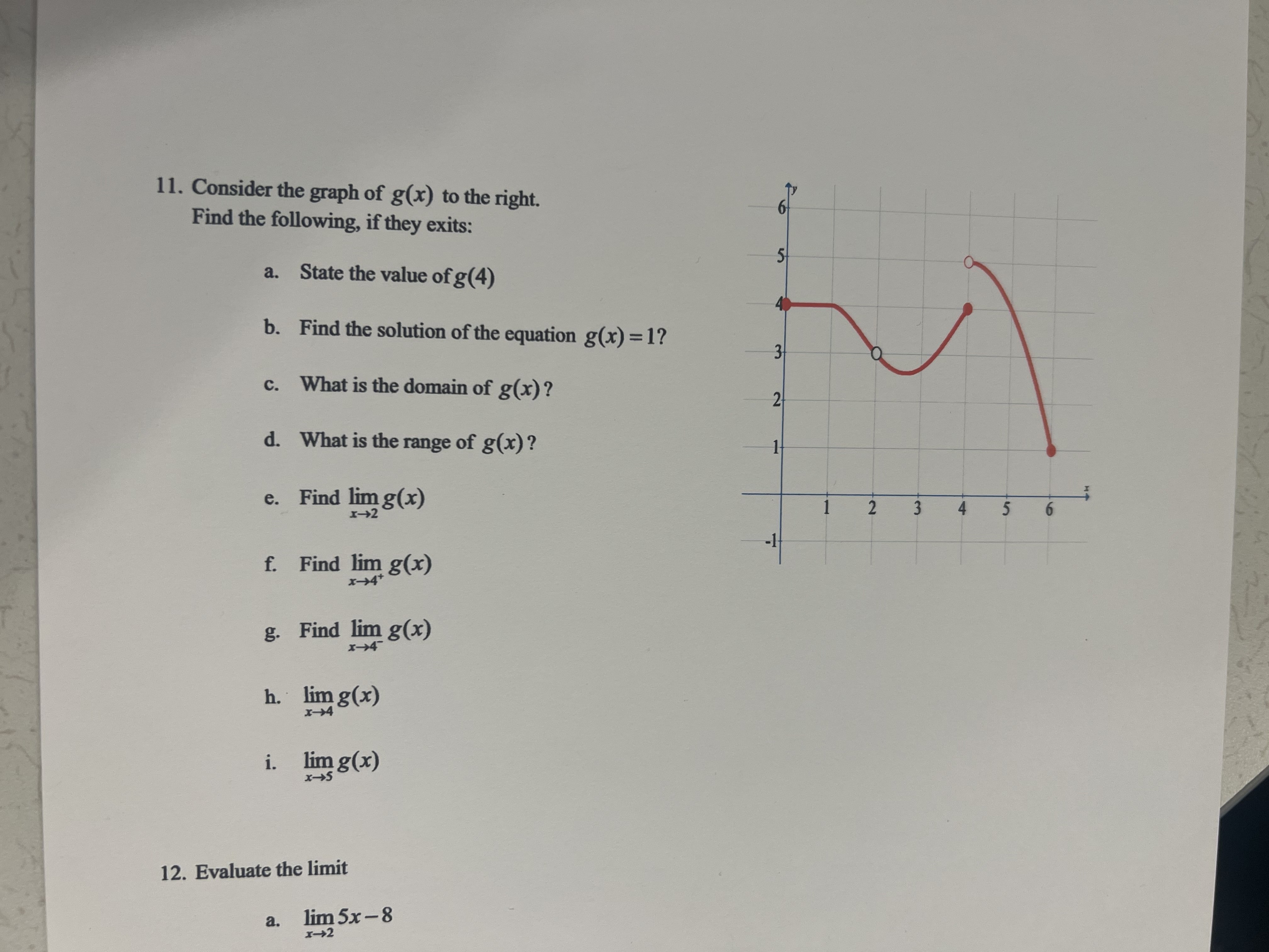 Solved 11. Consider the graph of g(x) to the right. Find the | Chegg.com