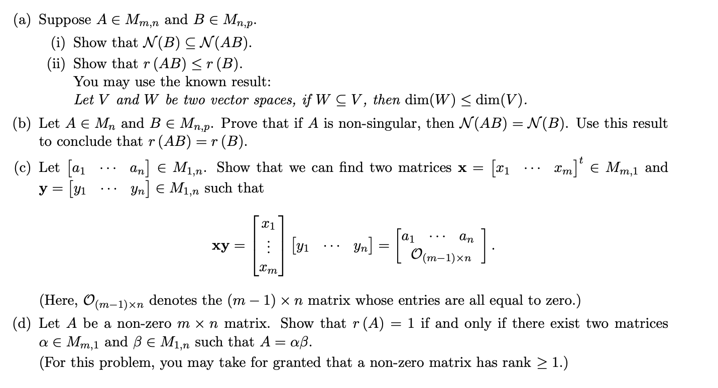 Solved A Suppose A E Mm N And Be Mn P I Show That N Chegg Com