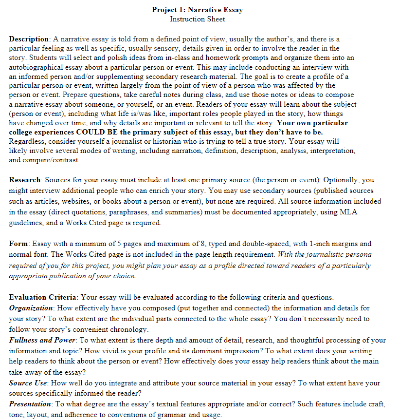 narrative essay with a point