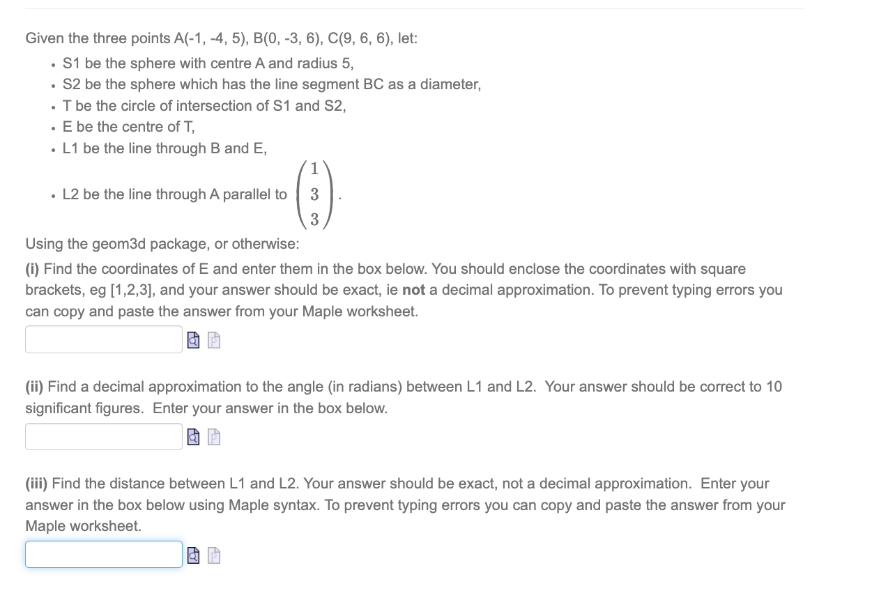 Solved Given The Three Points A(−1,−4,5),B(0,−3,6),C(9,6,6), | Chegg.com