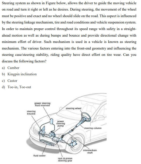 Solved Steering System As Shown In Figure Below, Allows The | Chegg.com