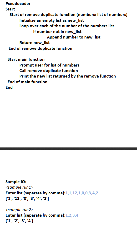 Solved Pseudocode: Start Start of remove duplicate function | Chegg.com