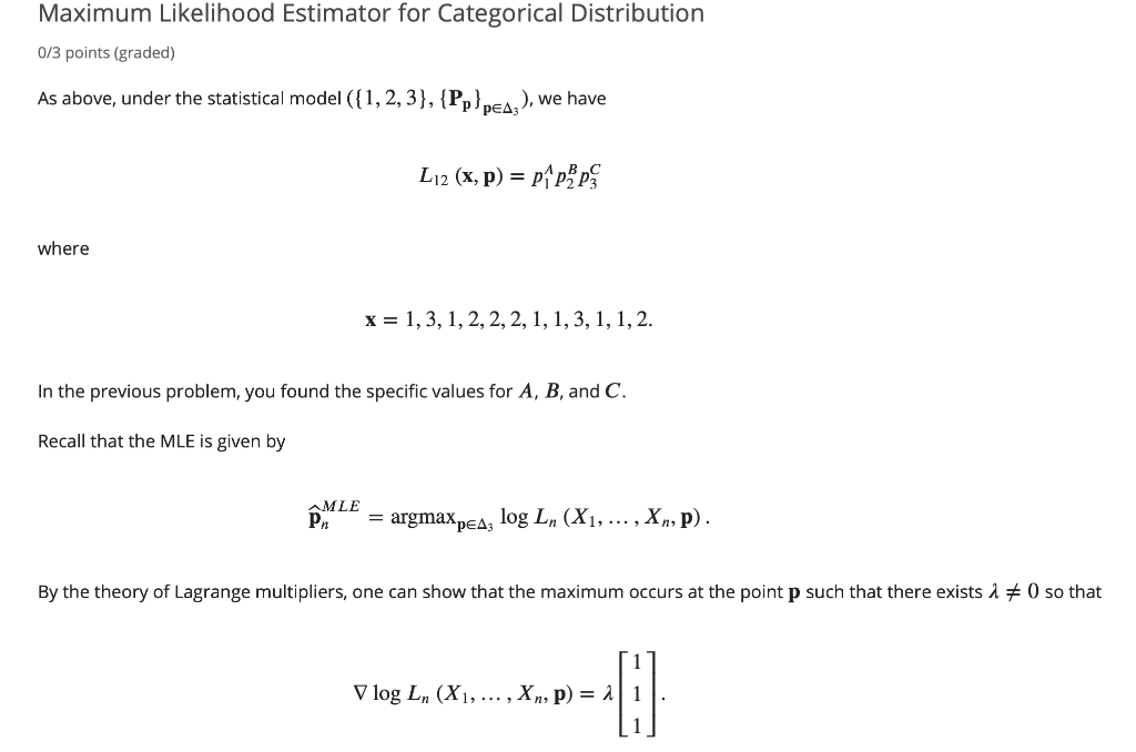 Likelihood For A Categorical Distribution 3 3 Poin Chegg Com