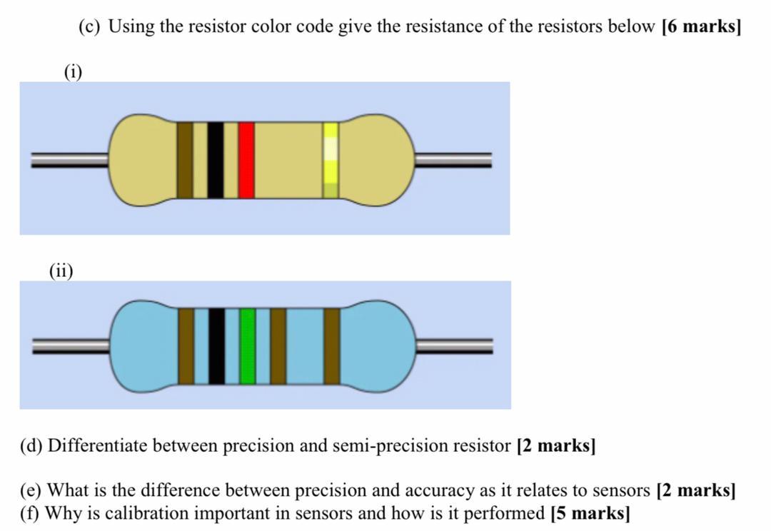 Solved (c) Using the resistor color code give the resistance | Chegg.com