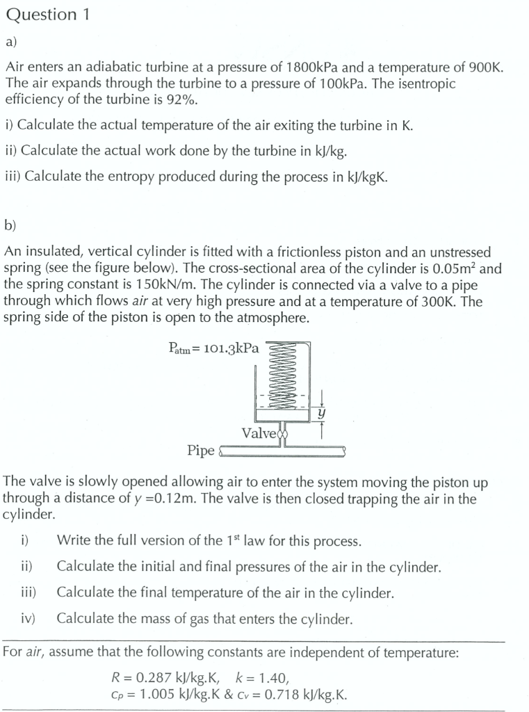 Solved Question 1 A) Air Enters An Adiabatic Turbine At A | Chegg.com