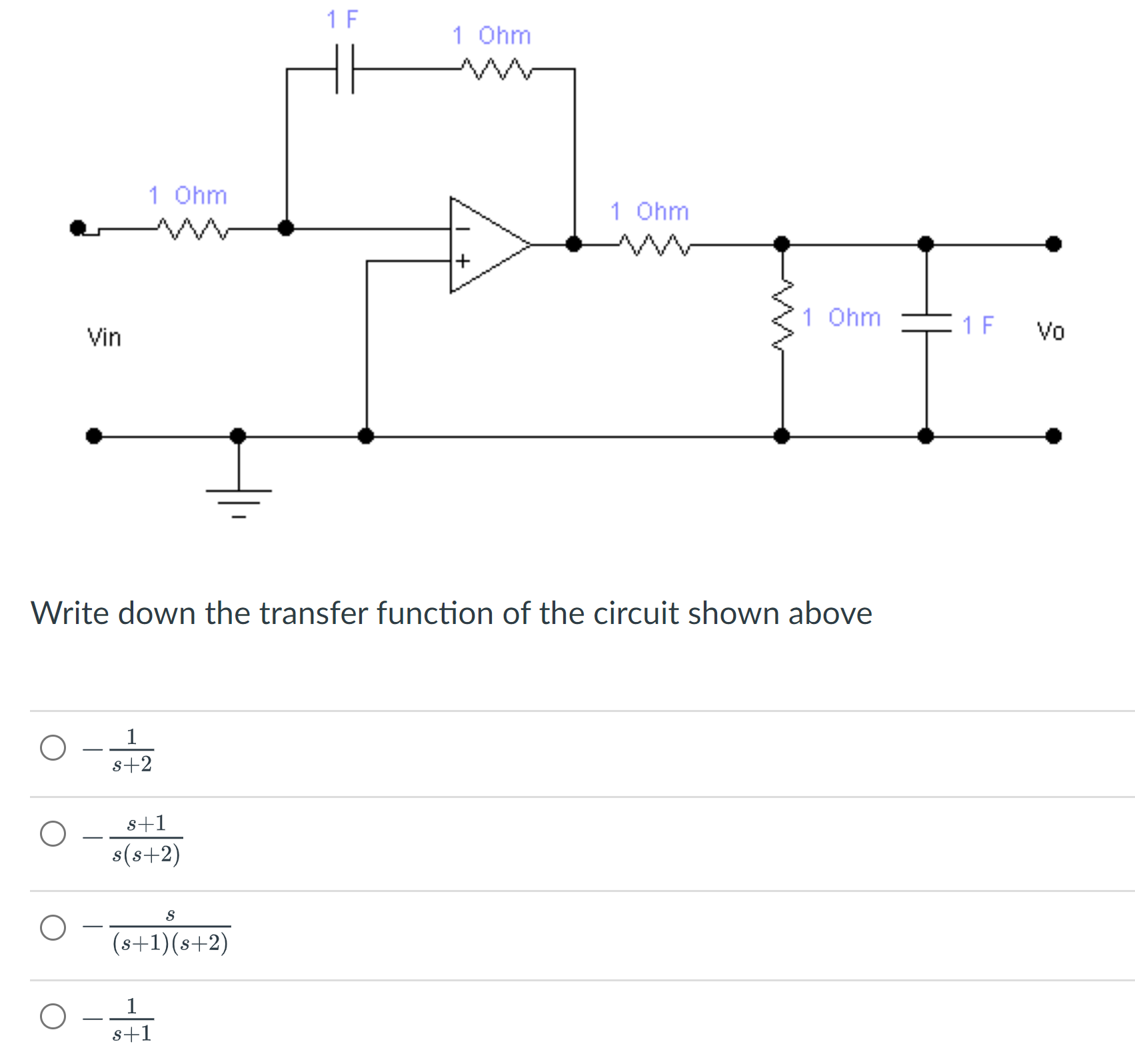 Solved Write down the transfer function of the circuit shown | Chegg.com