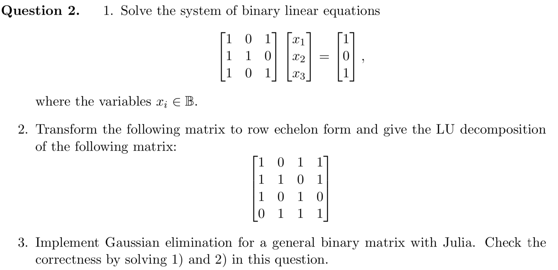 Solved 1. Solve the system of binary linear equations | Chegg.com