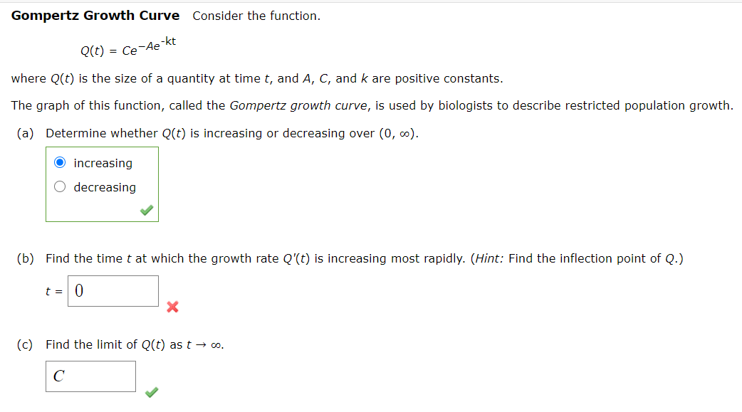 Solved Gompertz Growth Curve Consider The Function Q T Chegg Com