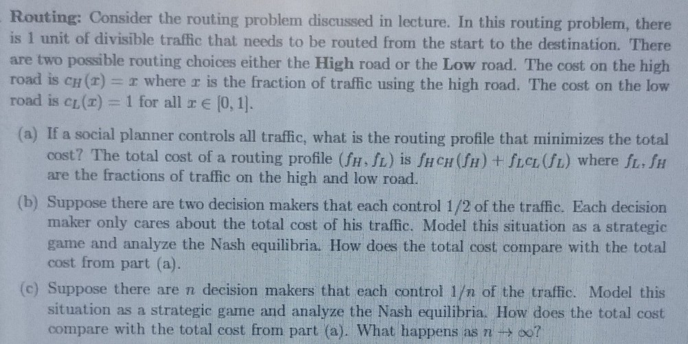 Routing: Consider the routing problem discussed in | Chegg.com