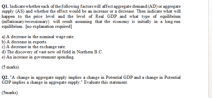 Solved Q1. Indicate whether each of the following factors | Chegg.com