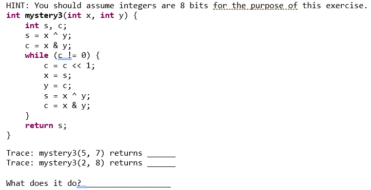 Solved HINT: You should assume integers are 8 bits | Chegg.com