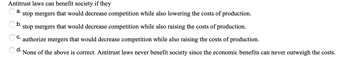 Solved A. B. Antitrust Laws Can Benefit Society If They Stop | Chegg.com