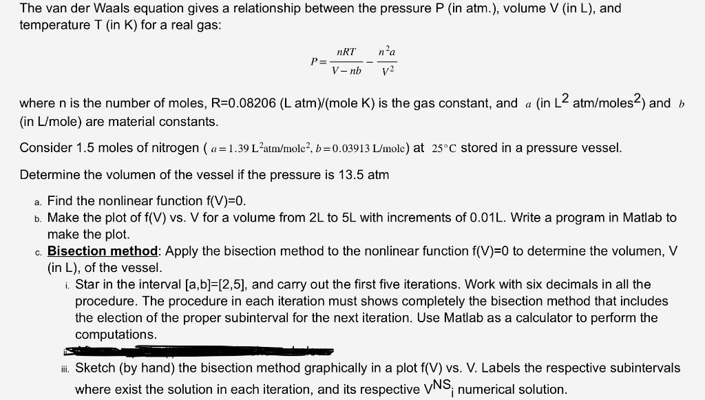 Solved The Van Der Waals Equation Gives A Relationship | Chegg.com