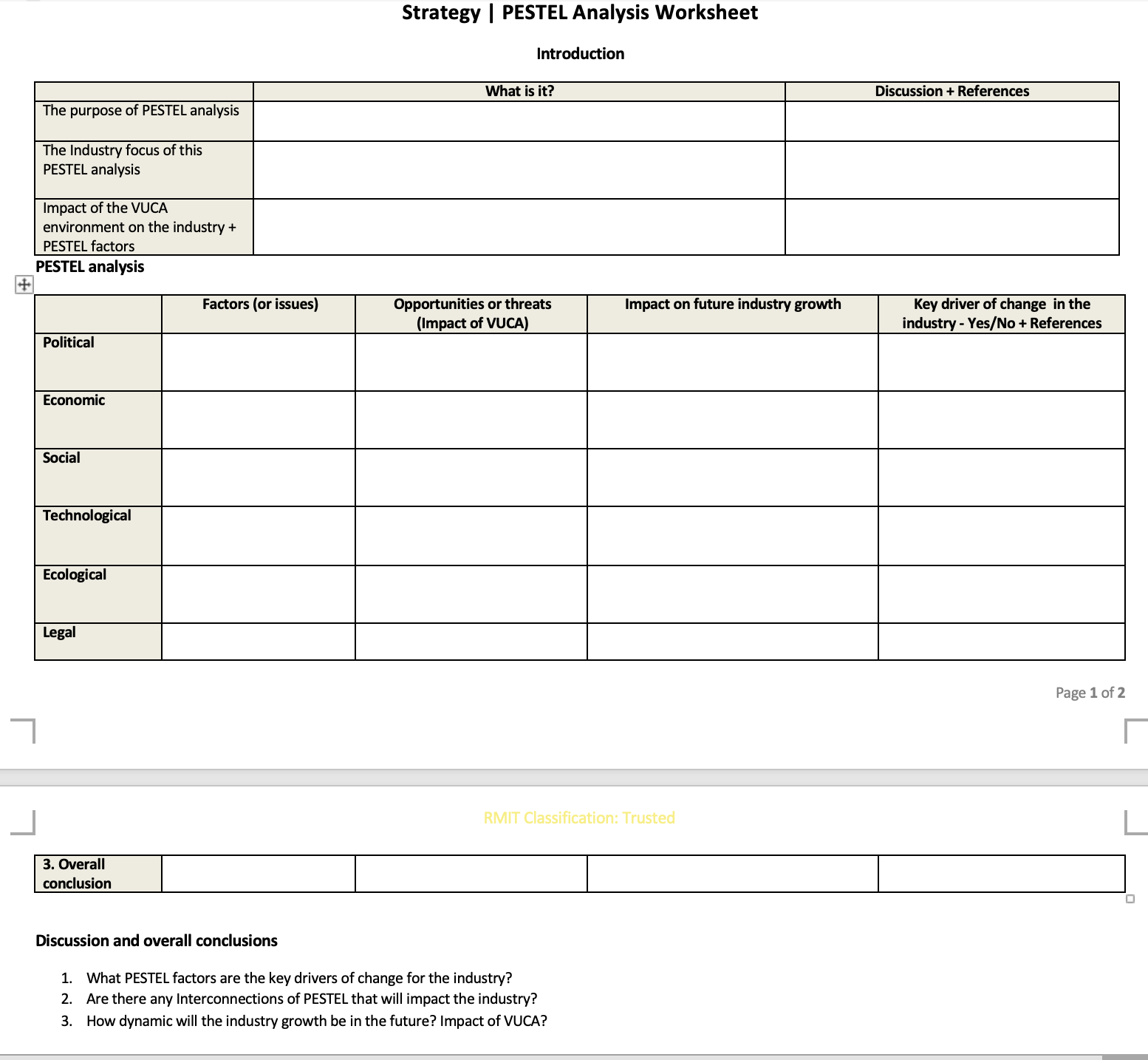 Solved Strategy | PESTEL Analysis Worksheet Introduction | Chegg.com