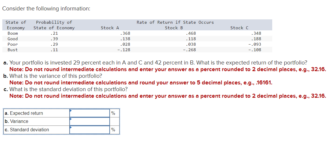 Solved Consider the following information: a. Your portfolio | Chegg.com