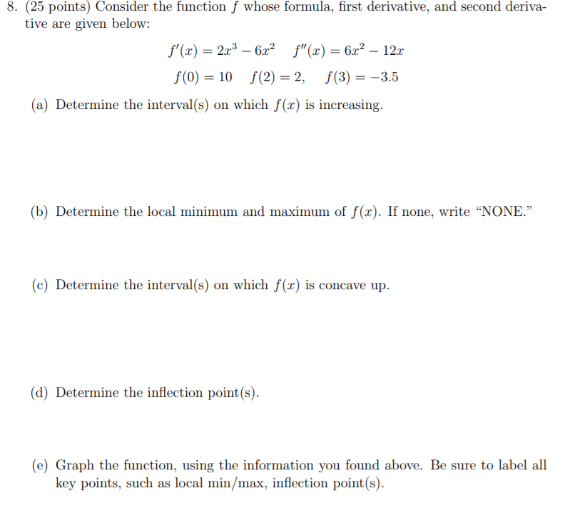 Solved 8. (25 points) Consider the function f whose formula, | Chegg.com