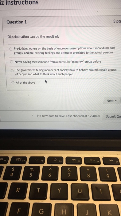 Solved iz Instructions Question 1 3 pts Discrimination can | Chegg.com
