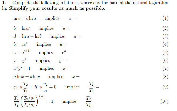 Solved 1. Complete The Following Relations, Where E Is The | Chegg.com