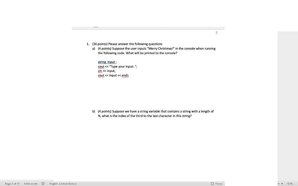 Solved 2 1. (16 points) Please answer the following | Chegg.com
