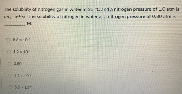 Solved The solubility of nitrogen gas in water at 25 °C and | Chegg.com
