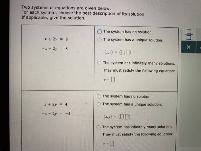 Solved Two systems of equations are given below. For each | Chegg.com