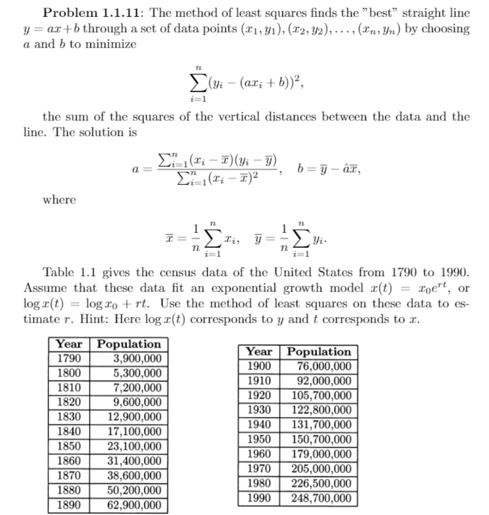 Problem 1.1.11: The Method Of Least Squares Finds The | Chegg.com