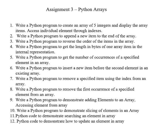 Solved 1. Write a Python program to create an array of 5 | Chegg.com
