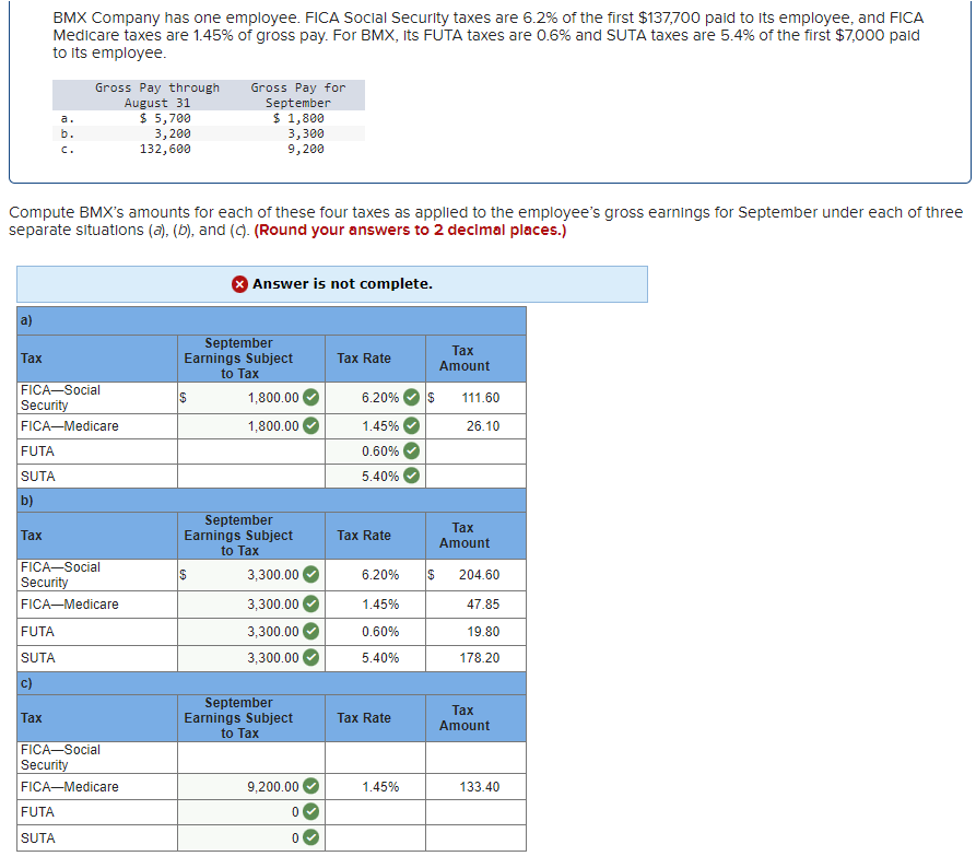 Solved BMX Company Has One Employee. FICA Soclal Security | Chegg.com