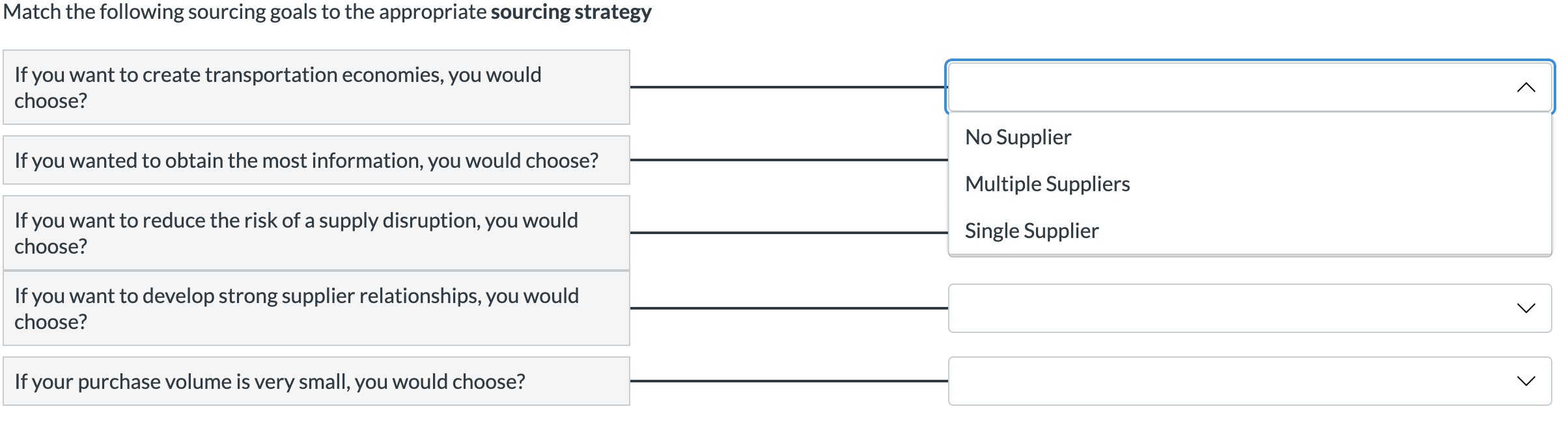 Solved Match the following sourcing goals to the appropriate | Chegg.com