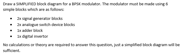 Solved Draw A Simplified Block Diagram For A Bpsk Modulator Chegg