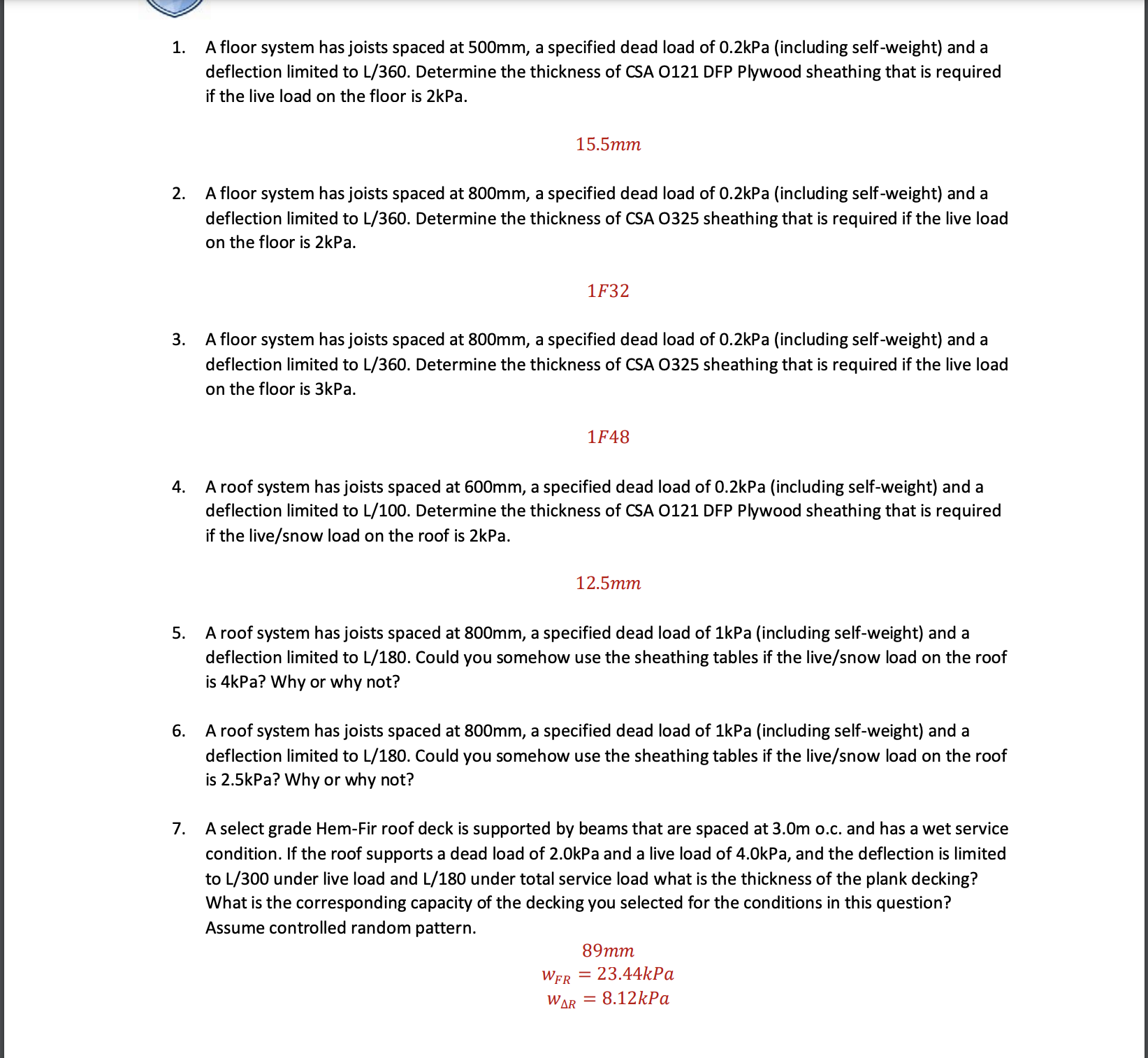 1. A floor system has joists spaced at 500 mm, a | Chegg.com