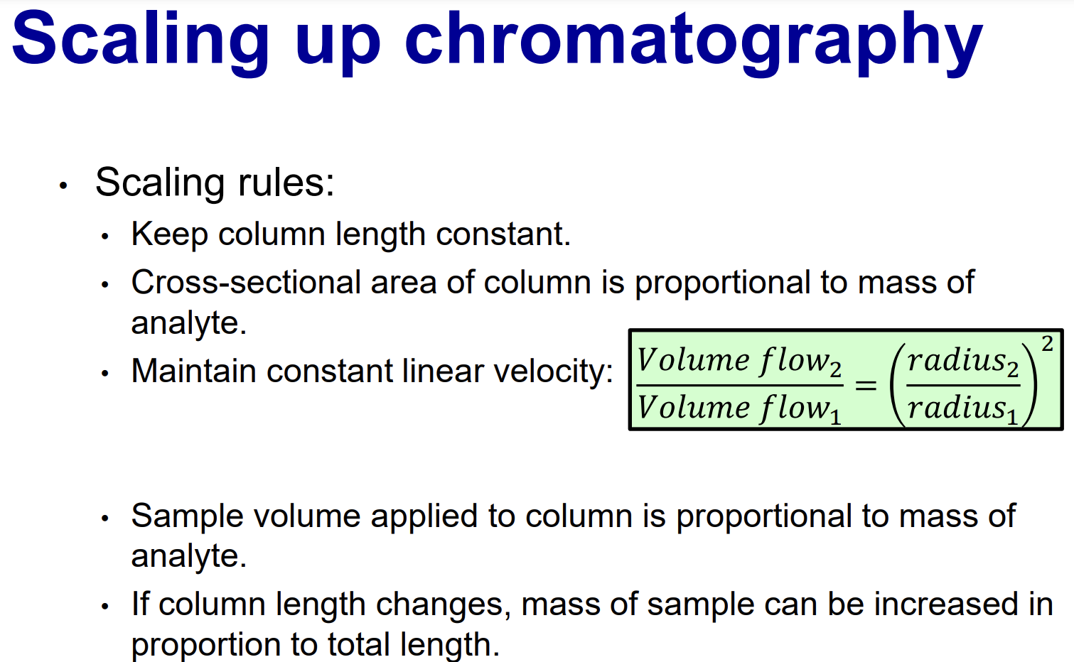 Solved scaling up chromatography Why when we change column