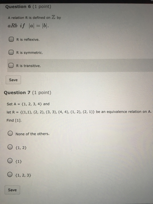 Solved Question 6 (1 point) A relation R is defined on & by | Chegg.com