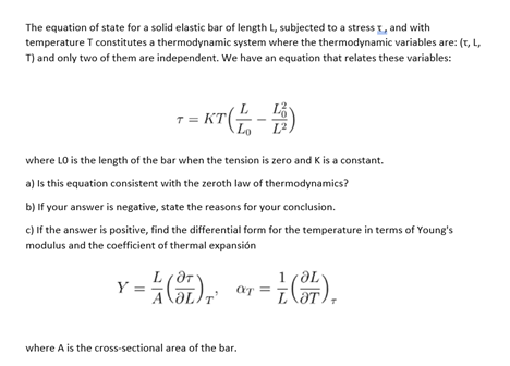 Solved The equation of state for a solid elastic bar of