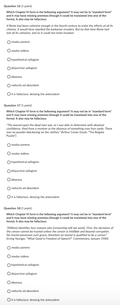 Solved Question 16 (1 point) Which Chapter VI form is the | Chegg.com