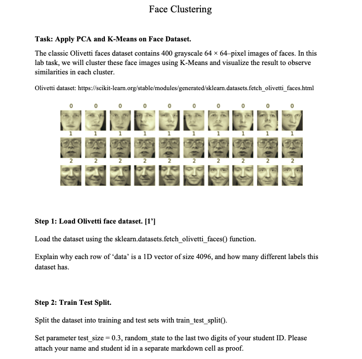 Solved Face Clustering Task: Apply PCA and K-Means on Face | Chegg.com