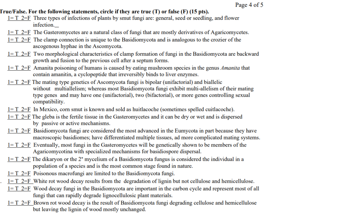 Solved Page 4 of 5 True/False. For the following statements, | Chegg.com