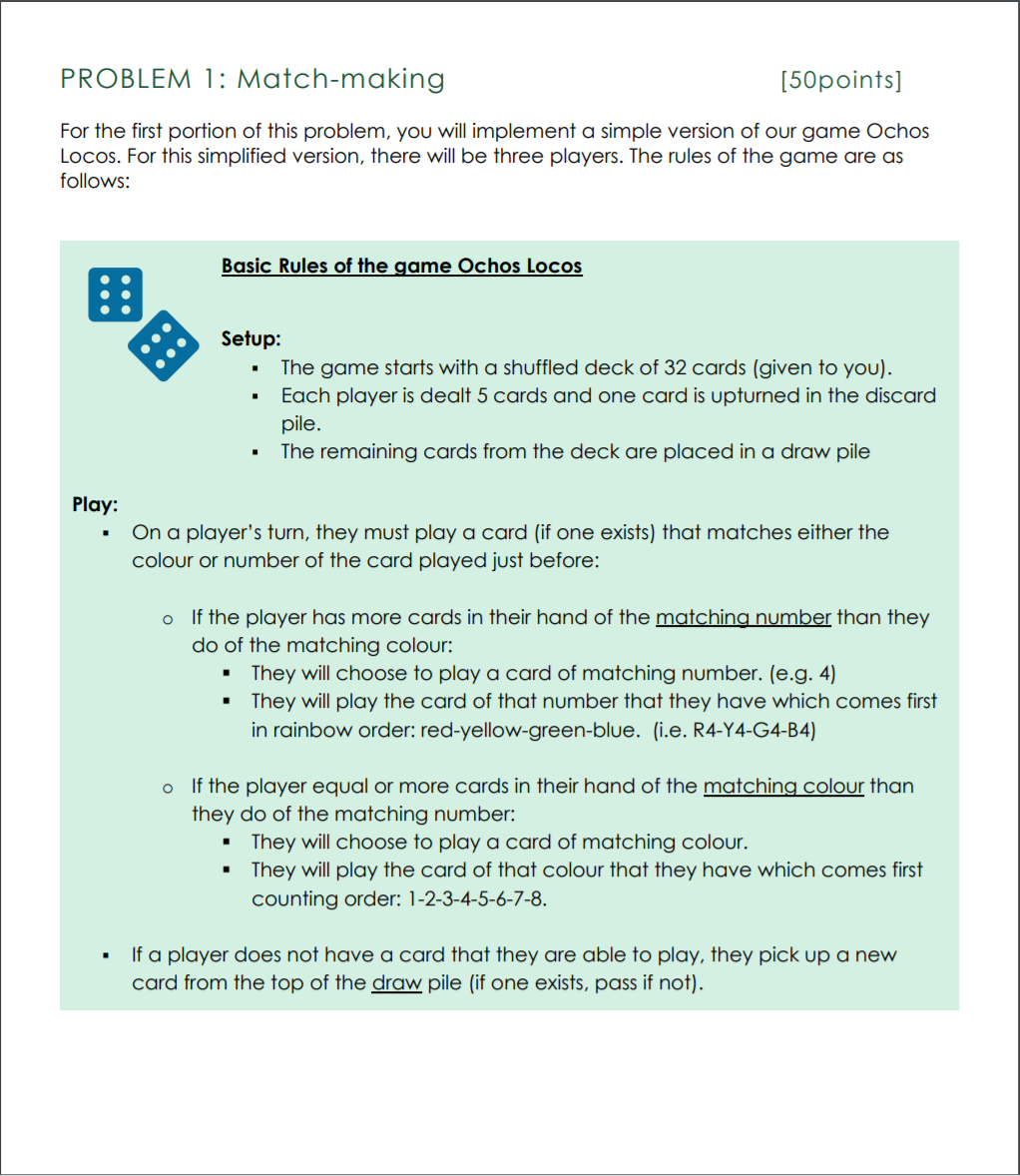 PROBLEM 1: Match-making [50points] For the first | Chegg.com