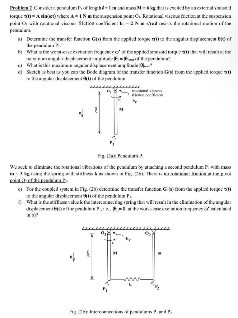 Solved Problem 2 Consider a pendulum P, of length (= 1 m and | Chegg.com