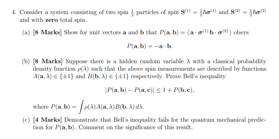 Solved 4. Consider a system consisting of two spin į | Chegg.com