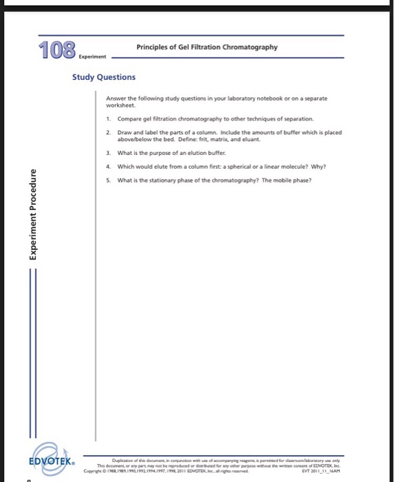 Solved 108 Principles of Gel Filtration Chromatography Study