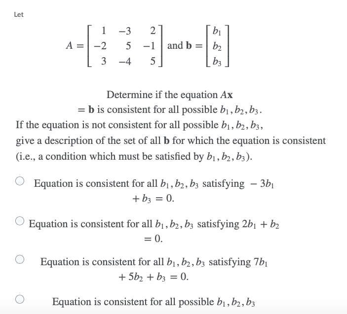 Solved Let 1 Bi A= -2 3 -3 2 5 -1 And B = |b2 -4 5 B3 --- | Chegg.com