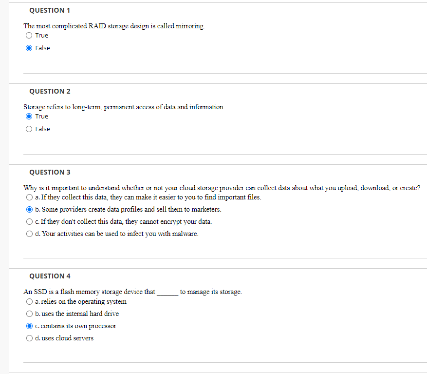 Storage Transpose Questions Solved can you check my answers thanksQUESTION 1The most | Chegg.com